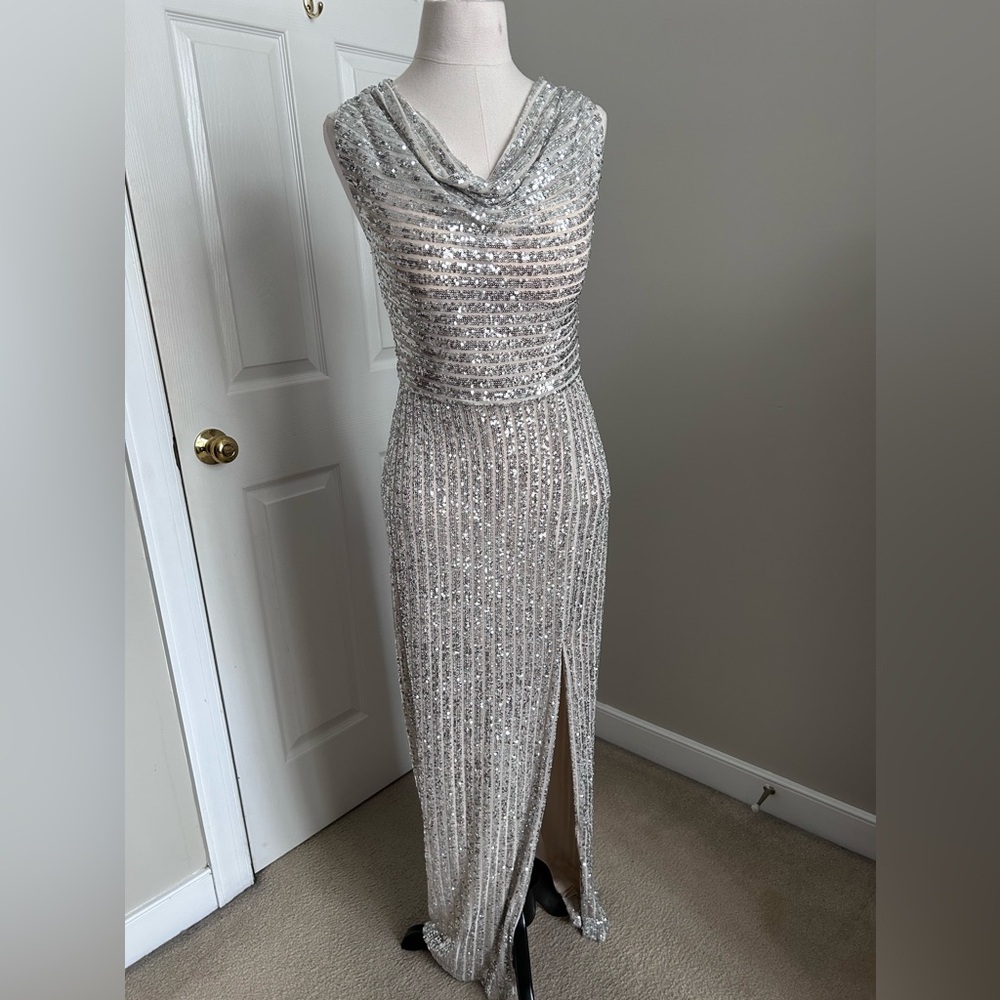 Violet Weekend Women's Long Cowl Neck X Back Sequin Halter
